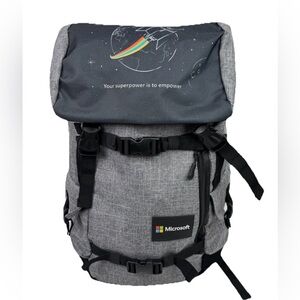Origaudio Microsoft Computer Top Loader Buckle Flap Backpack  Book Bag Gray NWT